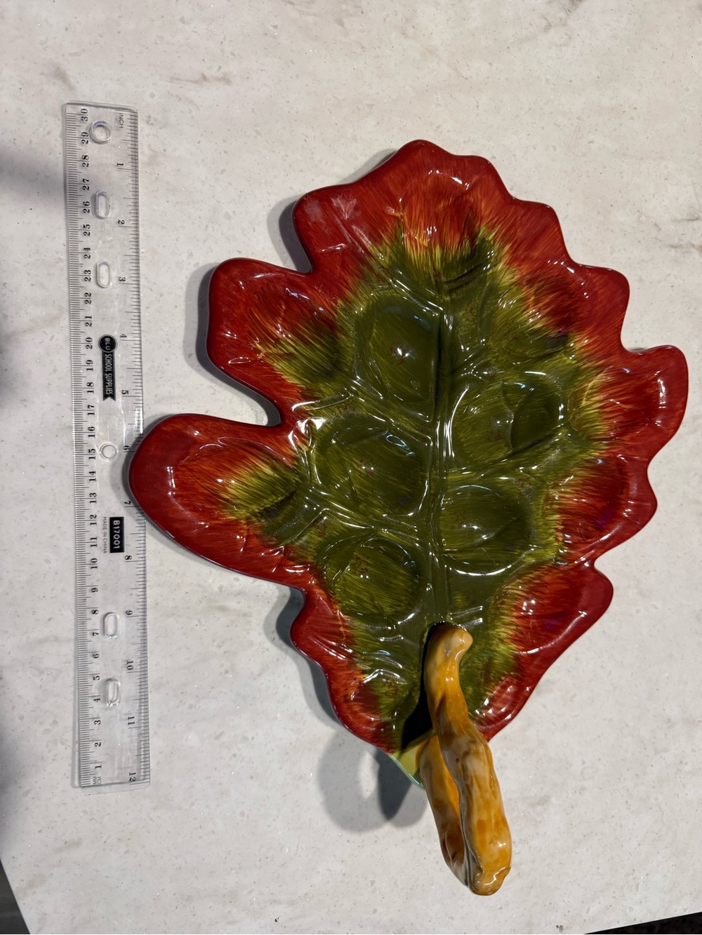 Boston Warehouse Hand Painted Leaf Deviled Egg Plate Ceramic Fall Serving Plate